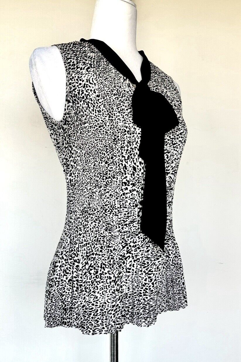 Donna Karan Animal Print Tie Neck Sleeveless Top Size XXS