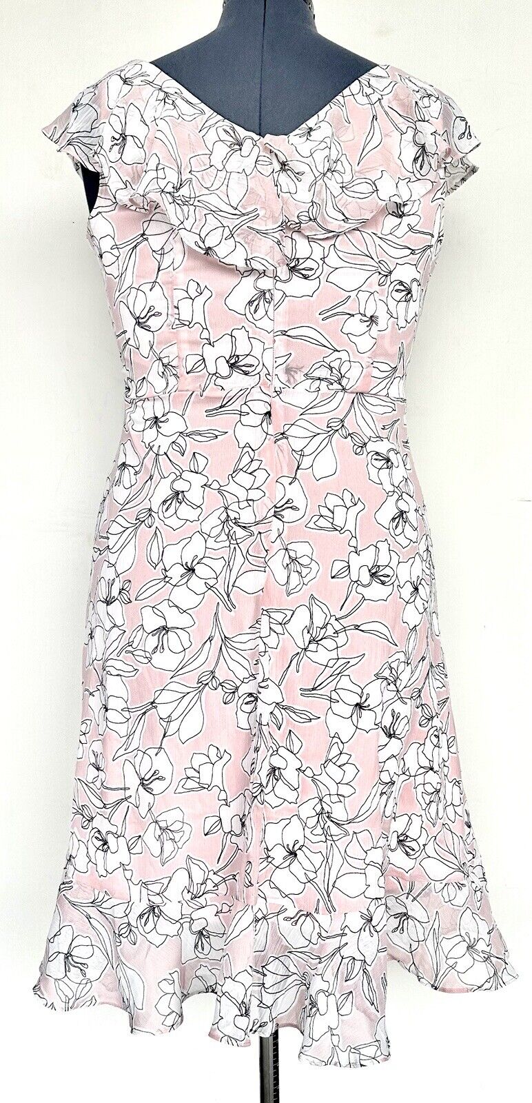 London Times Pink White Chiffon Ruffle Dress 8P Retail $99
