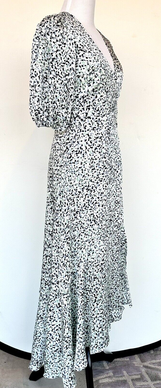 NWT Club Monaco Green Dotted Short Sleeve Wrap Dress - Size 00 Retail $298