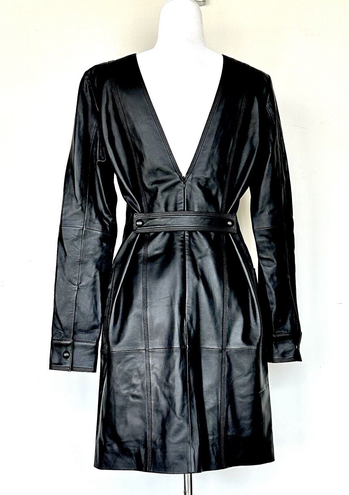 Remain Hanna Black Lamb Leather LS Dress Retails $550 Size US 8 EU 38 NWT