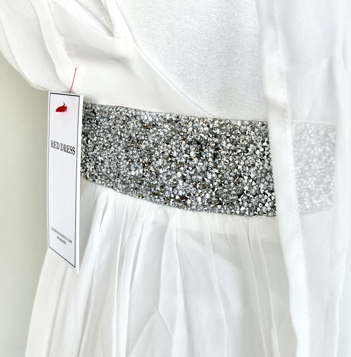 Aura White Grecian Style Wedding Dress / Formal Gown Size S Diamanté Detail