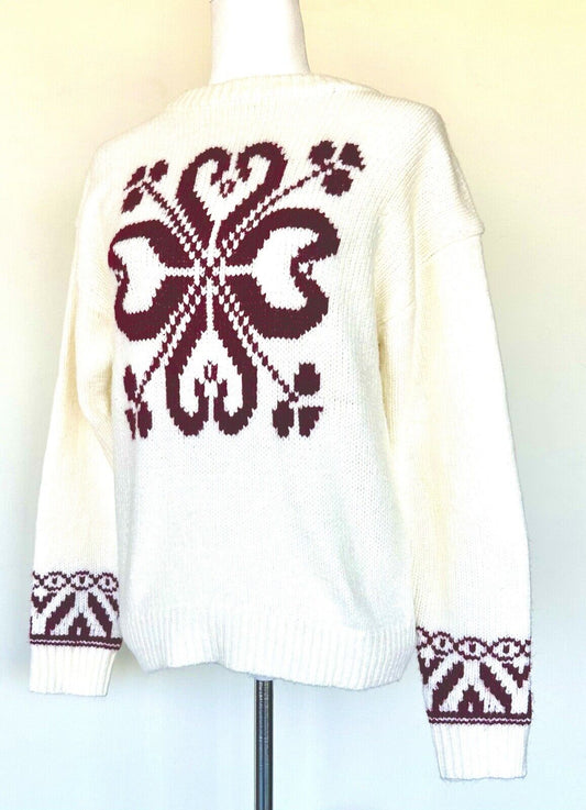 NWT SUNDANCE SNOW HAVEN SWEATER BURGUNDY IVORY Retails $118 Size XS