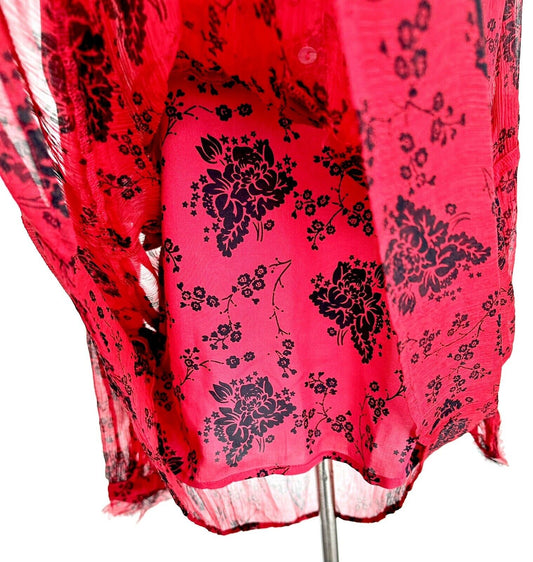 Sundance Elodie Red And Black Blouse LS Retail $138 Size XS Sheer With Cami