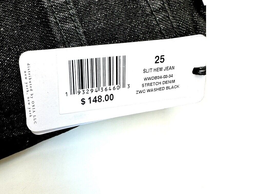 We Wore What High Rise Slit Hem Chain Stretch Denim Jeans Black 25 Retail $148