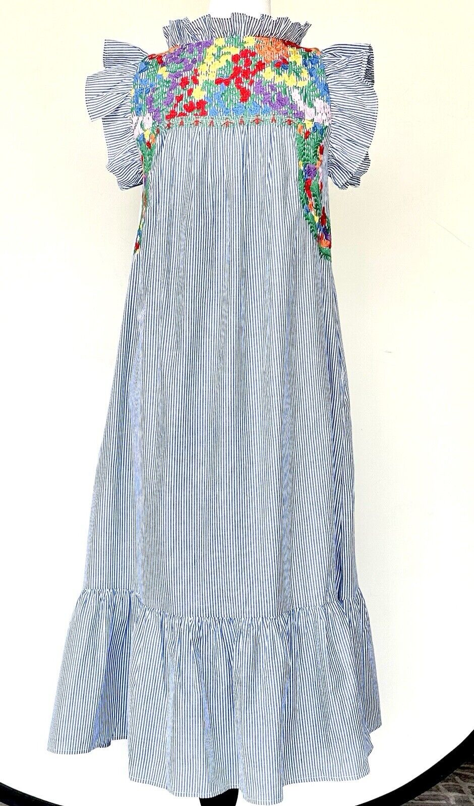 J Marie embroidered Topo MIDI Dress size XS Retail $158 Price $88 Stripe