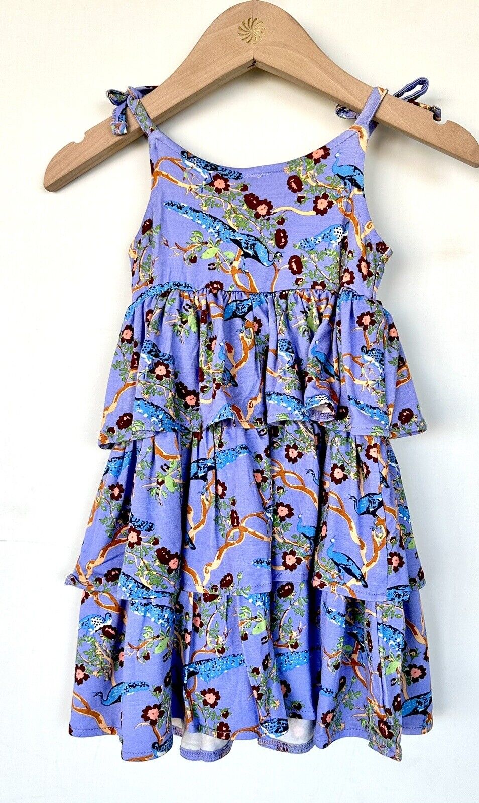 Kate Quinn Ruffle Tier Dress Chinoiserie Peacock Retail $33 Price $28 3-6M
