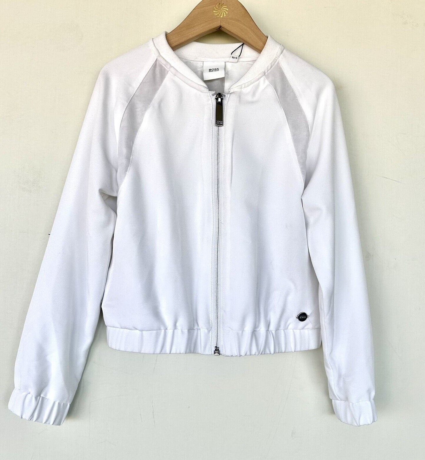 Boss Kids White Bomber Jacket Retail $119 (109 Euro) NWT Age 6 (114) Mesh Panel