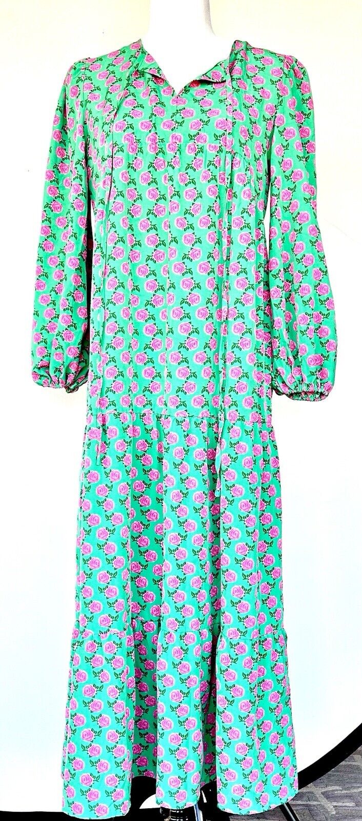 Dolce Maxi Dress Green With Pink Roses Retails $42.99 Size S