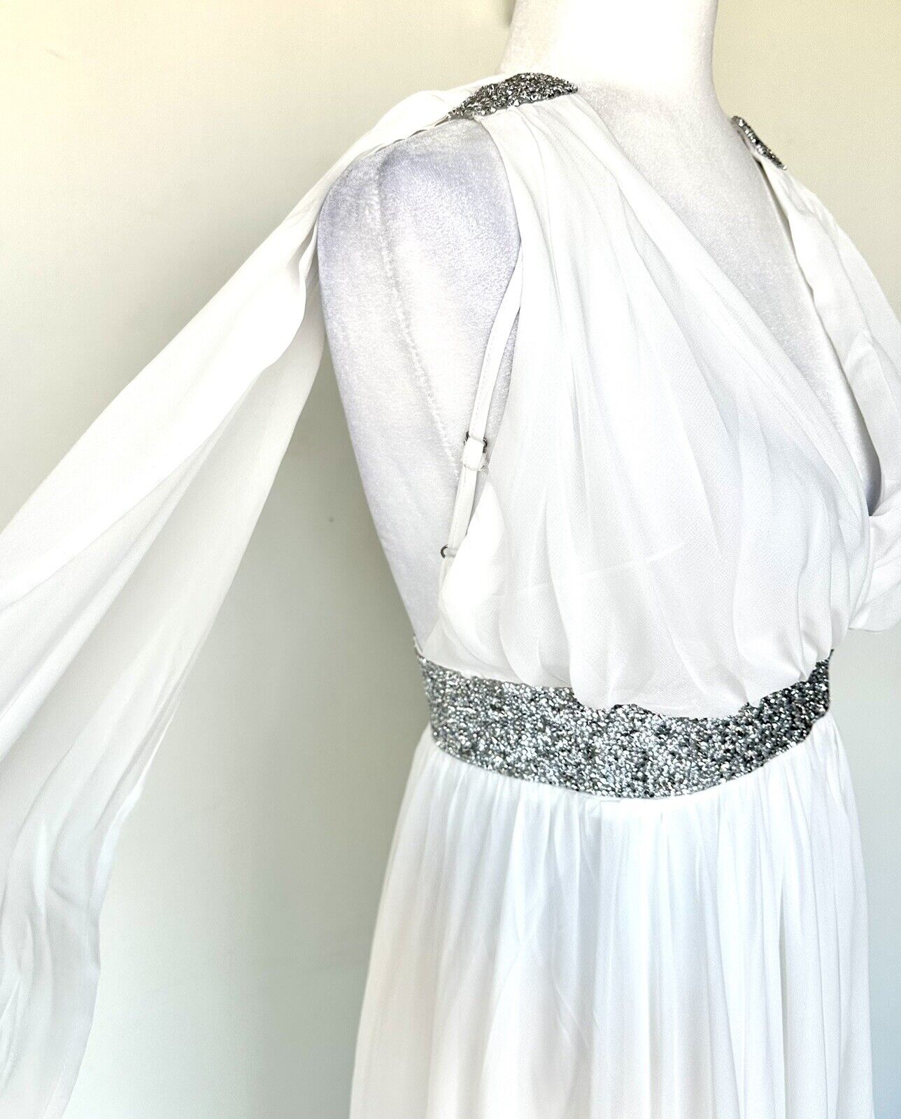 Aura White Grecian Style Wedding Dress / Formal Gown Size S Diamanté Detail