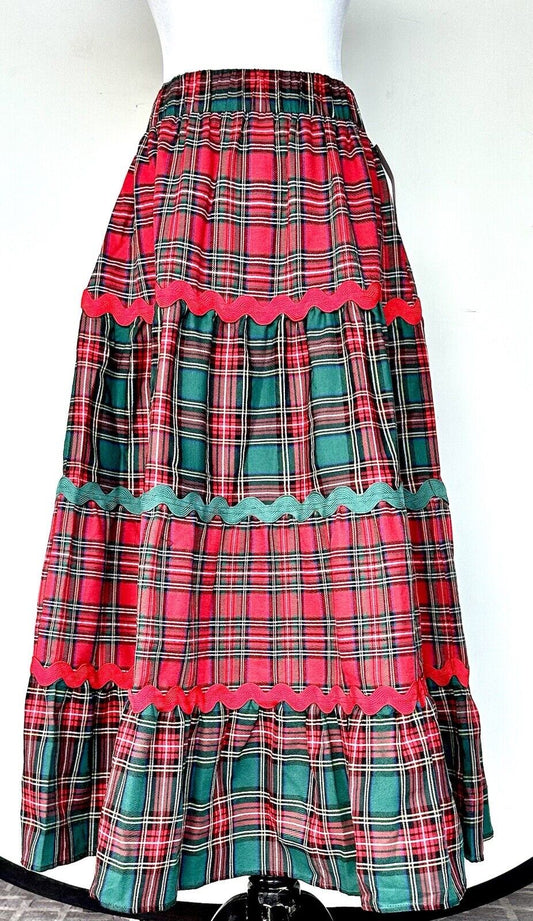 Aura Tartan Plaid Midi Skirt Ric Rac Detail Retails $84 XS