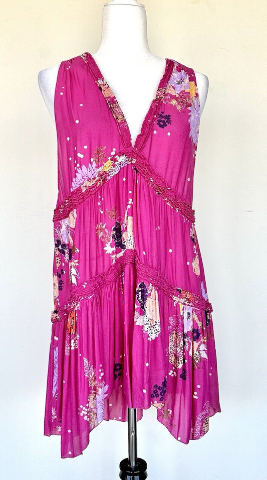Free People Pink Ruffle Short Dress Retail $88 Price $48 NWT Size XS