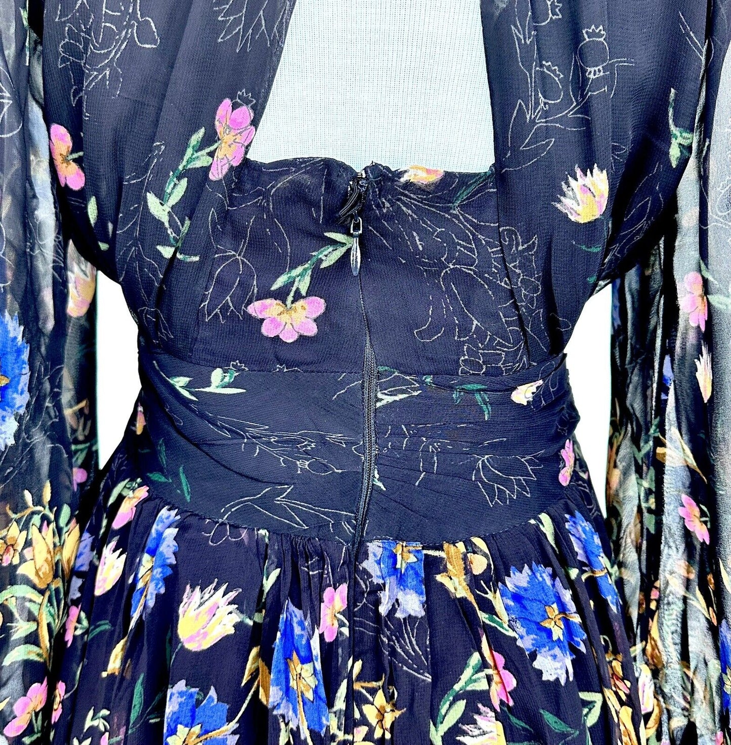 Anthropologie Black Chiffon Floral Dress 0P Retail $170 price $85 NWT