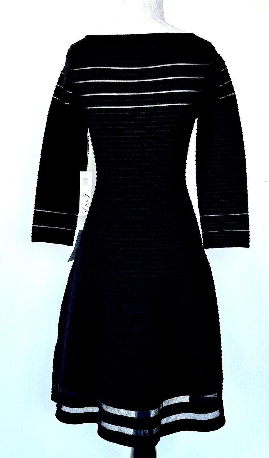 Eliza J Black Band W/ Mesh Fit & Flare Stretch Dress 3/4 Sleeve Size XS  NWT