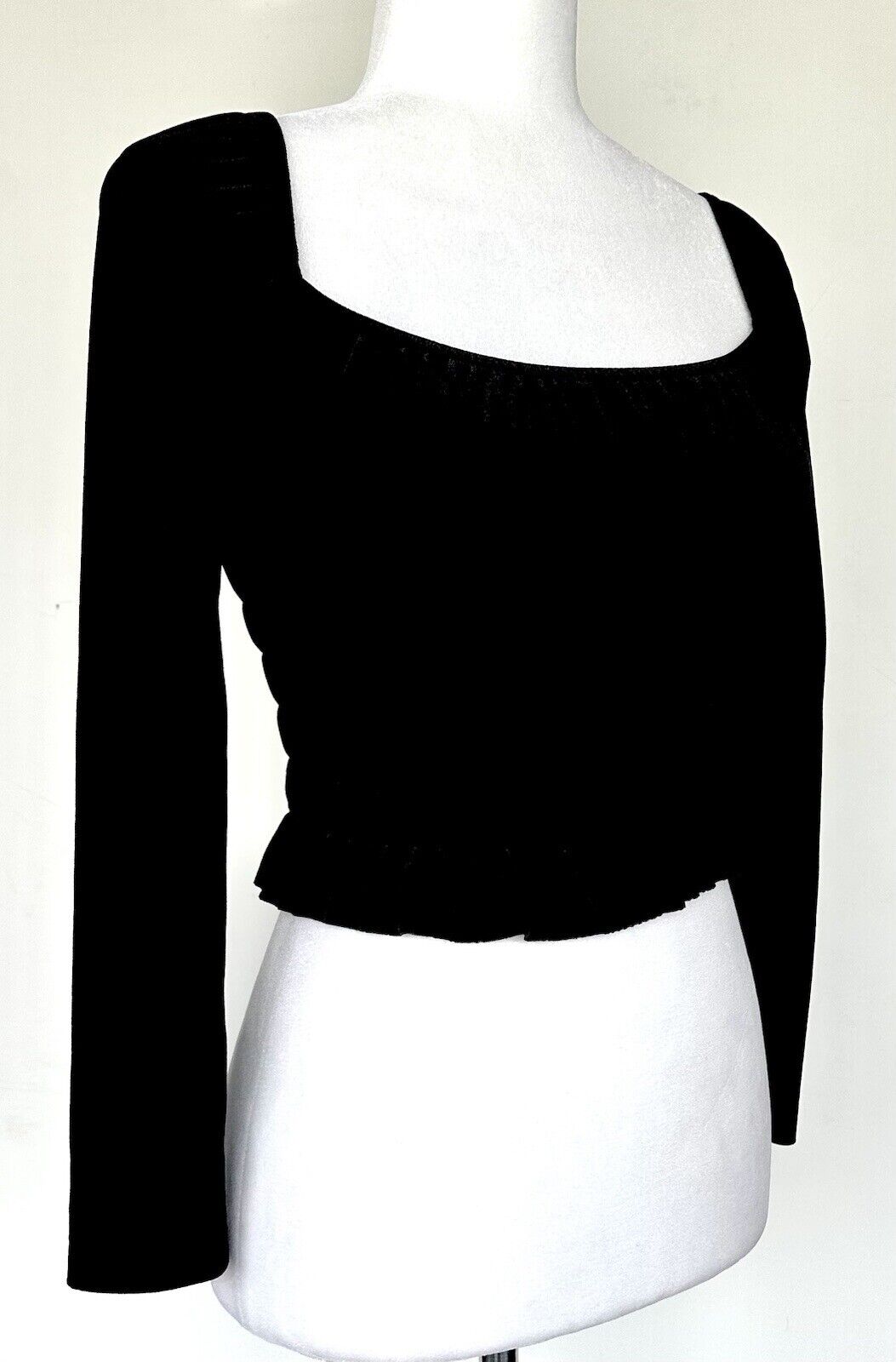 Aqua Velvet Smocked Crop Long Sleeve Top Square Neck Size XS