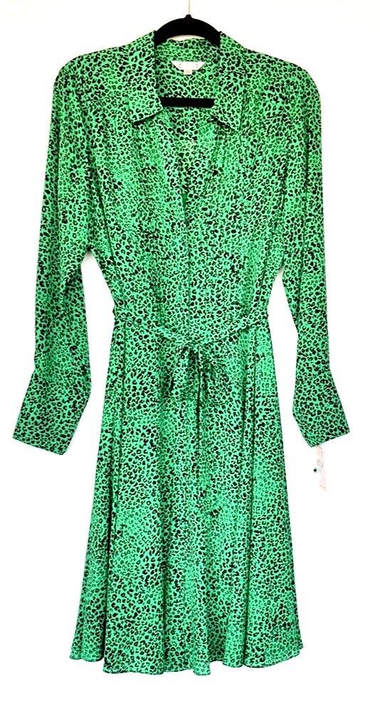 Nanette Lepore Green And Black Animal Print LS Dress Retail $128 10