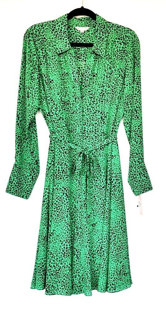 Nanette Lepore Green And Black Animal Print LS Dress Retail $128 10