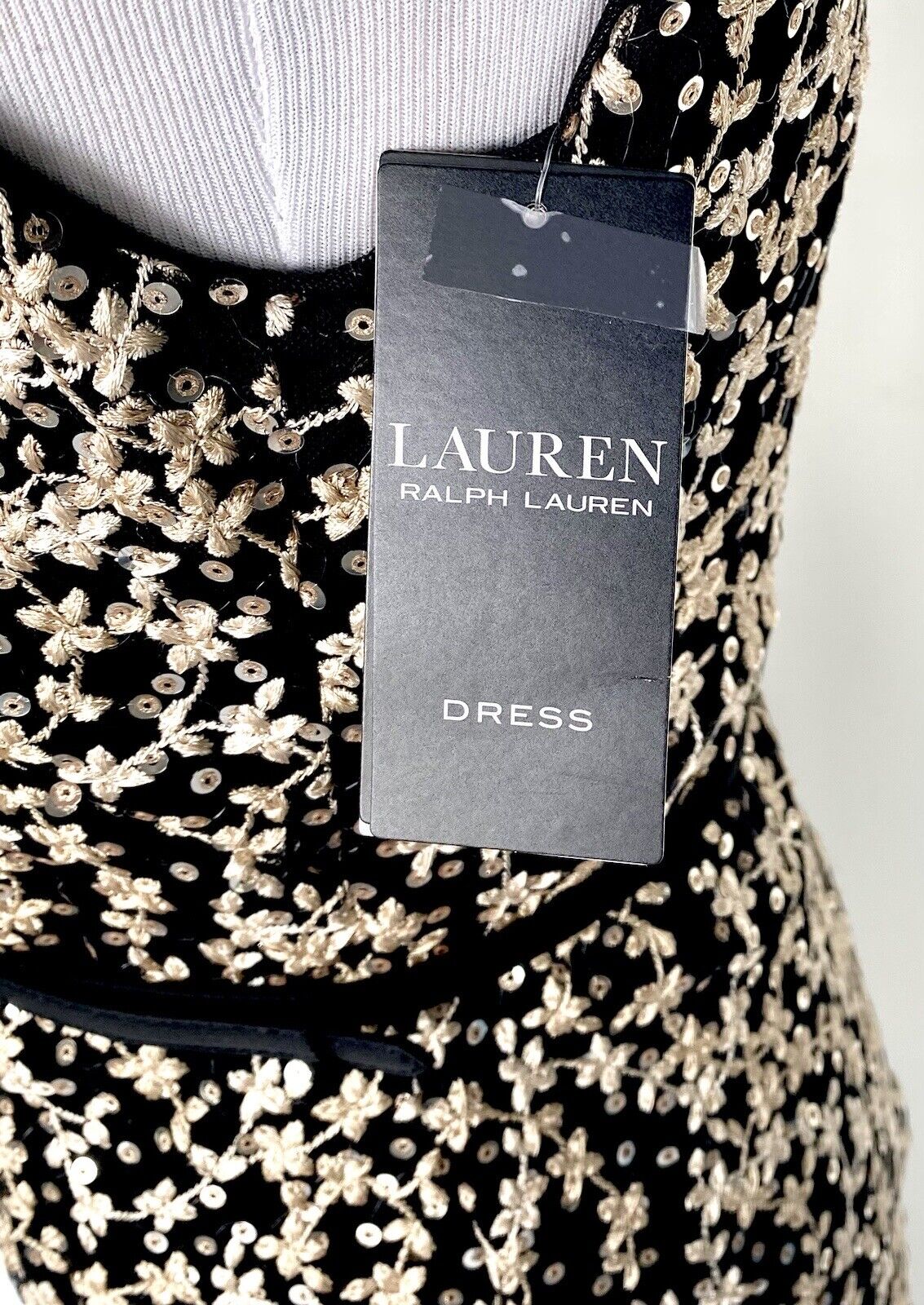 LAUREN RALPH LAUREN Black Gold Embroider Sequin Dress 2 Retail $265 Price $89
