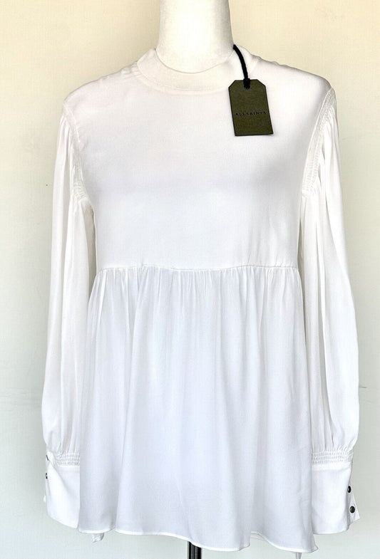 All Saints Fayre Blouse Chalk White Long Sleeve Retail $198 S Metal Stud Cuff