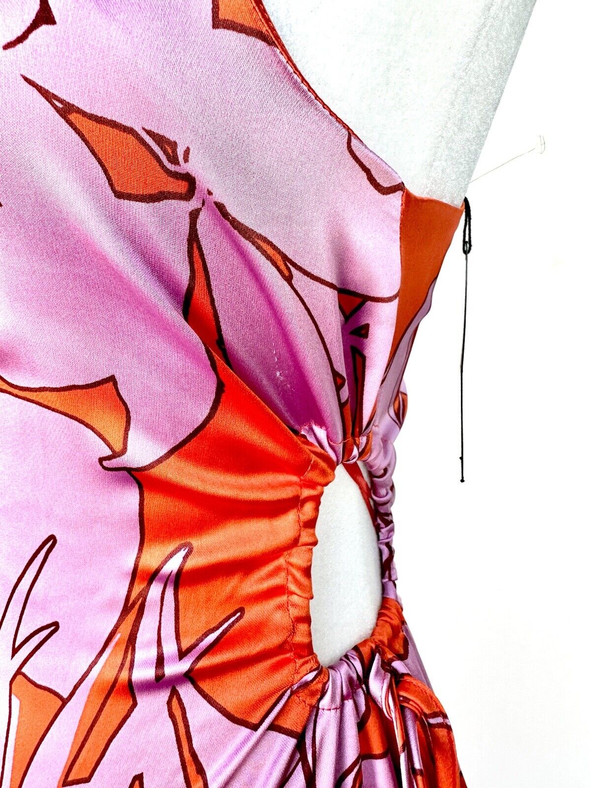 Christian Lacroix Dress Silky Red Lilac Floral Design W/ Cutout. Retail $460 XS