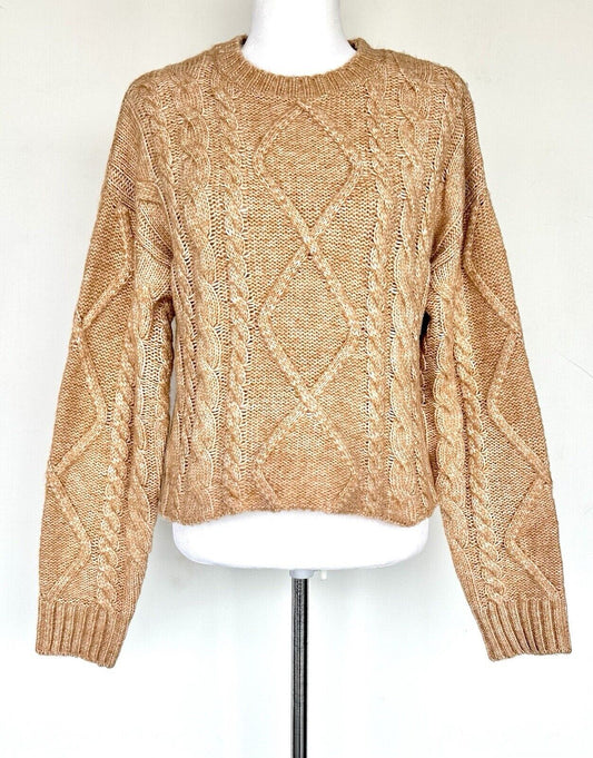 Rachel Parcel Cable Knit Sweater Camel Color XS Retails $138 NWT
