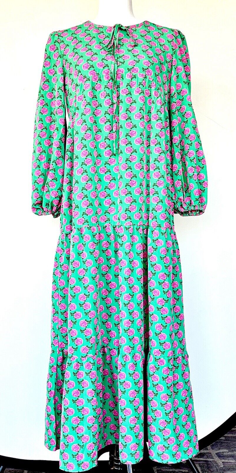 Dolce Maxi Dress Green With Pink Roses Retails $42.99 Size S