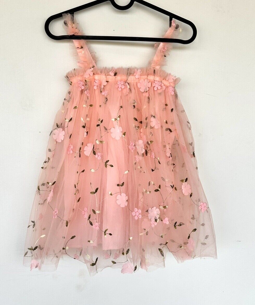 Dolce Tulle Net Embroidered Ruffle Dress Age 6 Pink Multi Layered
