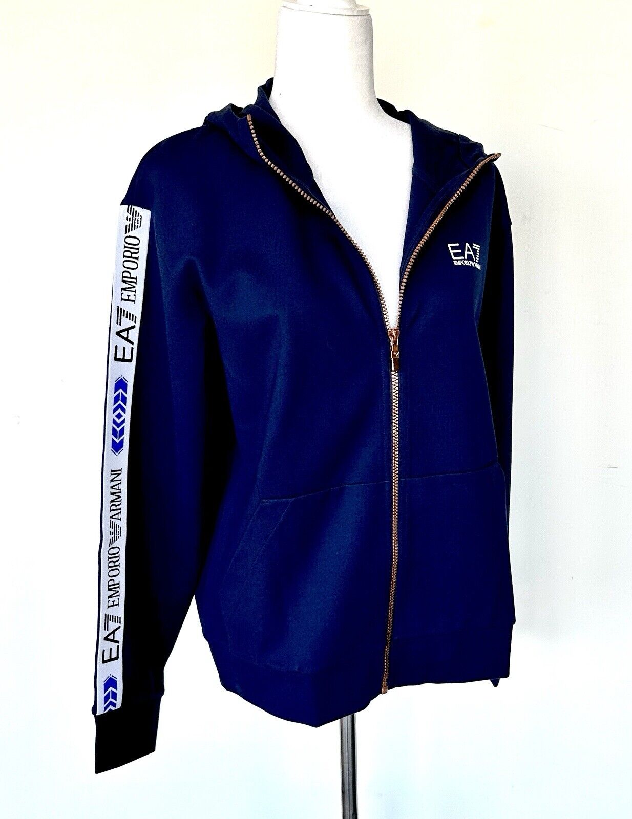 Emporio Armani EA7 Navy Hoodie Logo Tape Retail $225 New M