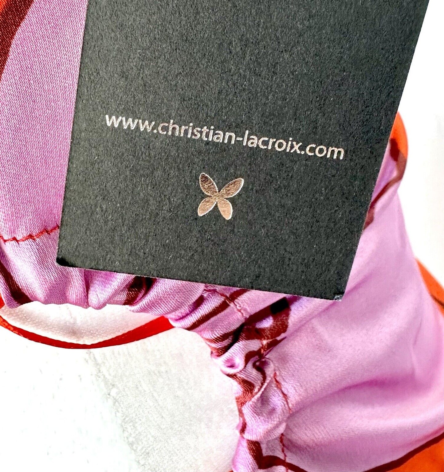 Christian Lacroix Dress Silky Red Lilac Floral Design W/ Cutout. Retail $460 XS