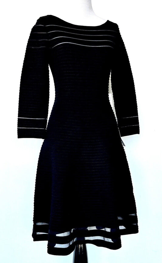 Eliza J Black Band W/ Mesh Fit & Flare Stretch Dress 3/4 Sleeve Size XS  NWT