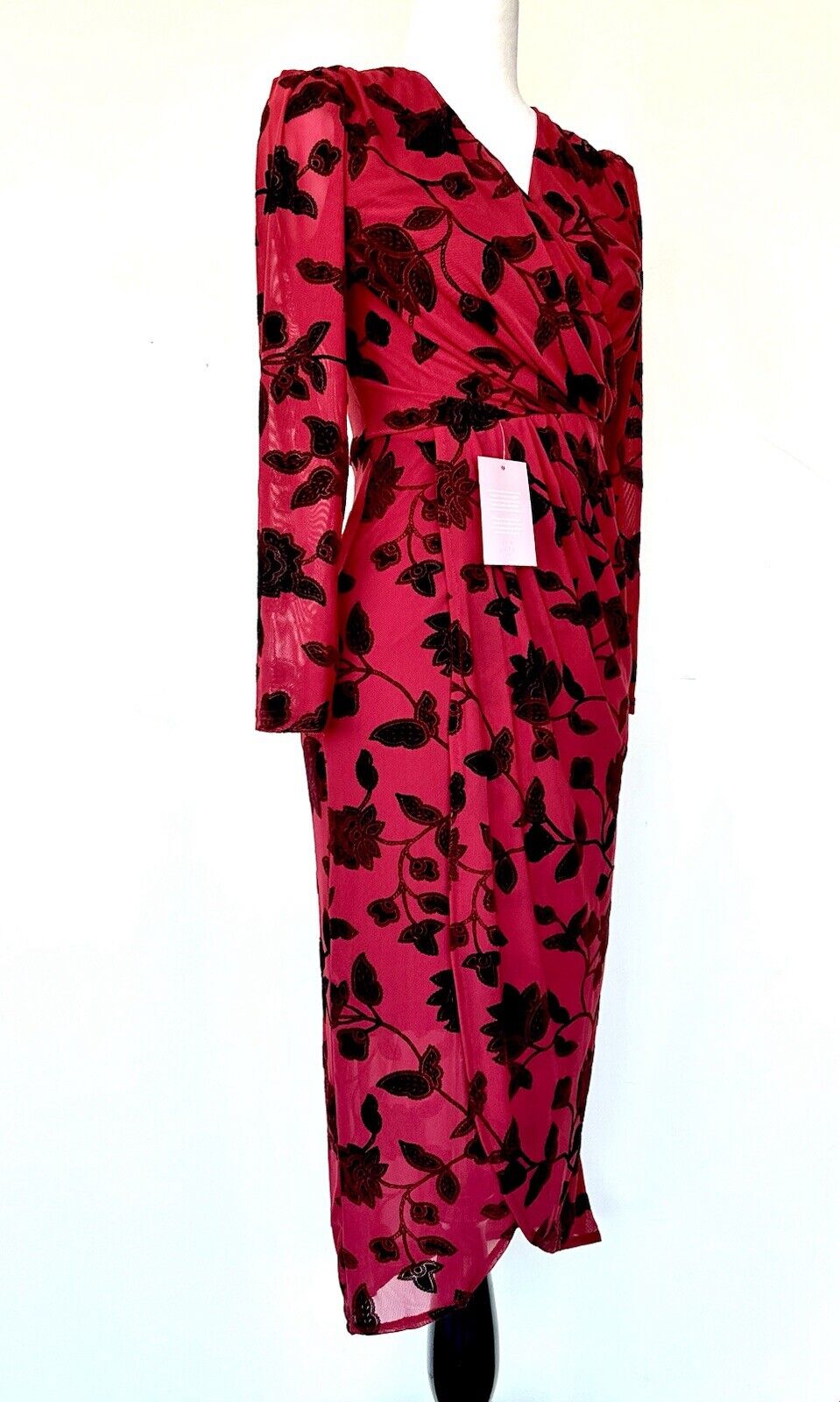 Ivy City Dark Red Burnout Net And Velvet Dress Retail $128 XXS NWT