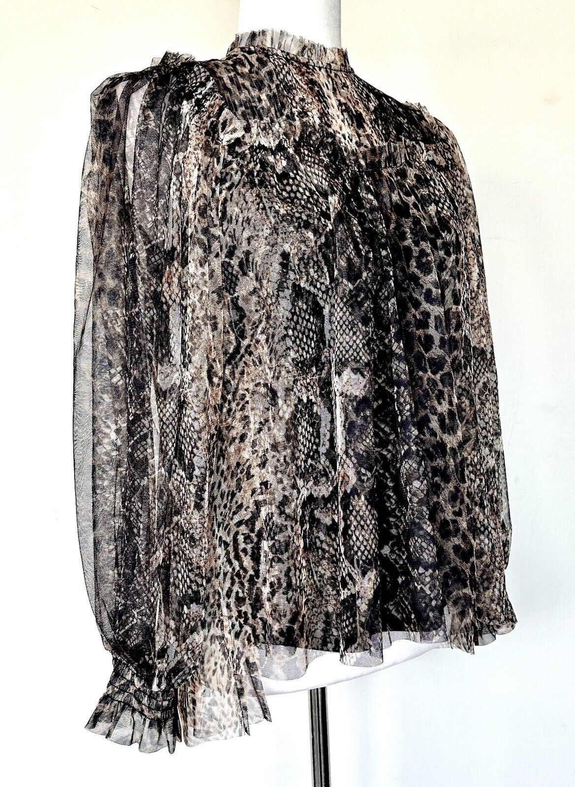 Allsaints Perri Noche Blouse Animal Print Mesh Fabric 2 Pc Retail $229 Sz 2 New