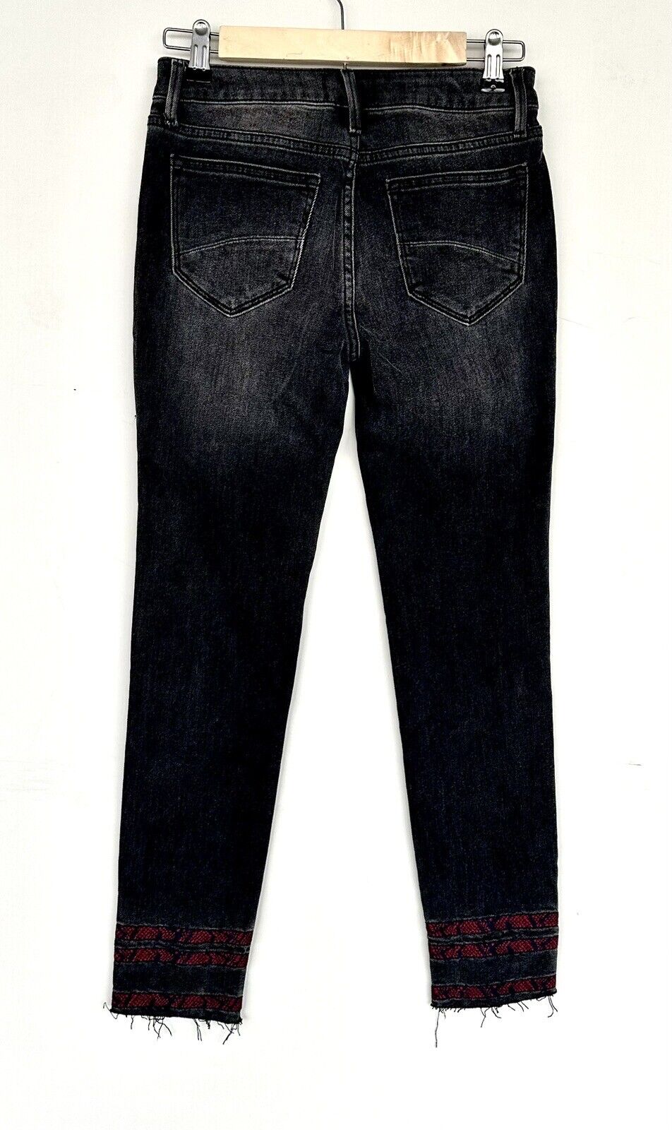 Driftwood Women’s Size 26 Black Frayed Hem Red Skinny Jeans Retails $148