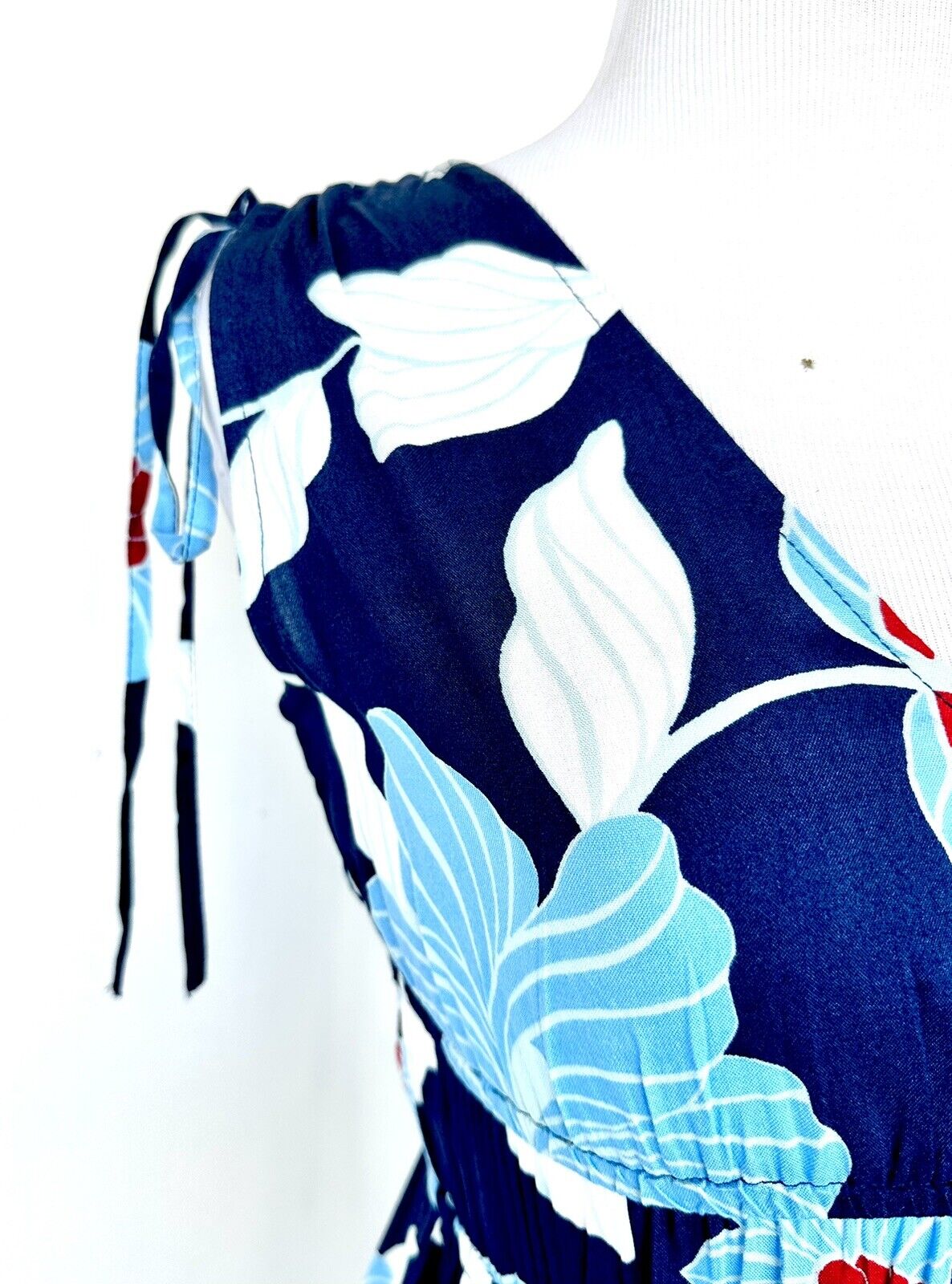 Jessica Simpson Blue Floral Midi Dress Sleeveless Ruched Shoulder Price $55 XS