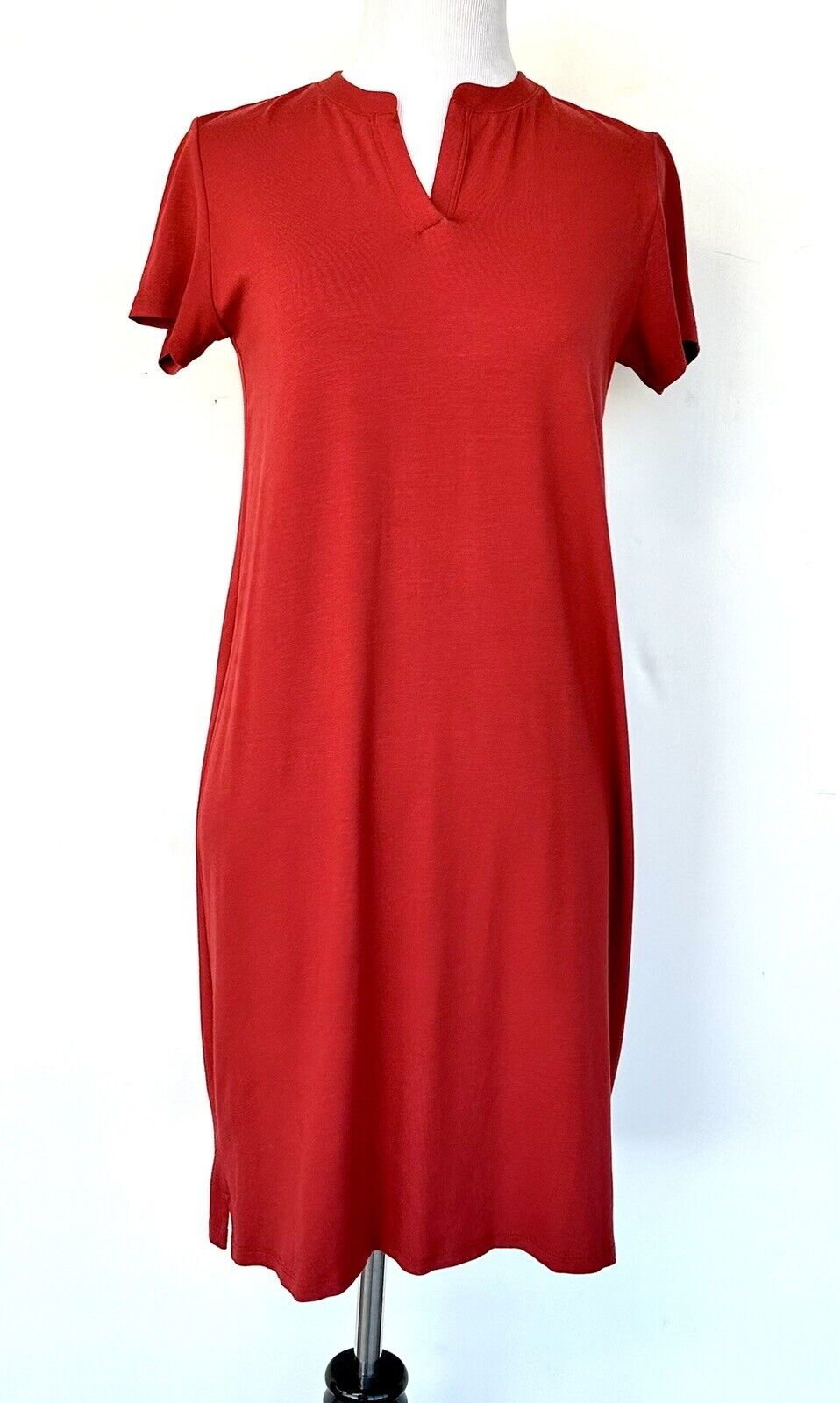 Eileen Fisher Viscose Jersey Dress Burnt Red Retail $168 Size PP (XSP)