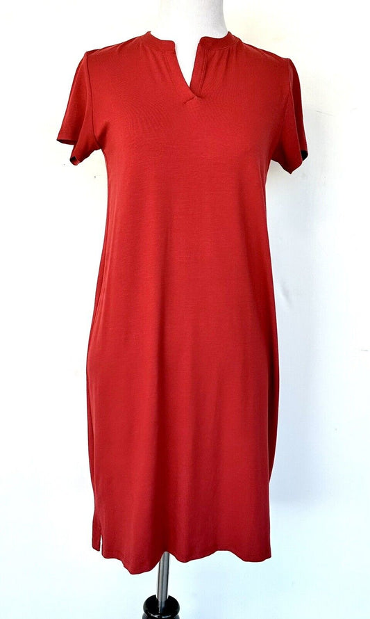 Eileen Fisher Viscose Jersey Dress Burnt Red Retail $168 Size PP (XSP)