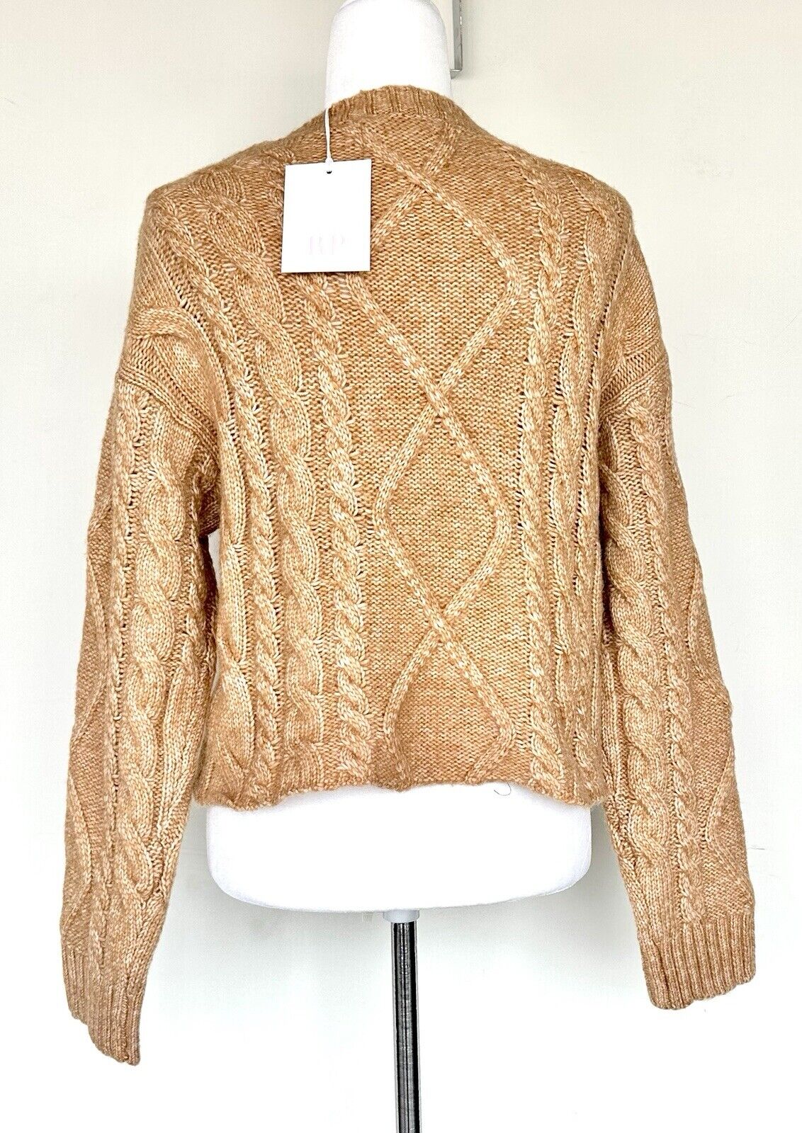 Rachel Parcel Cable Knit Sweater Camel Color XS Retails $138 NWT