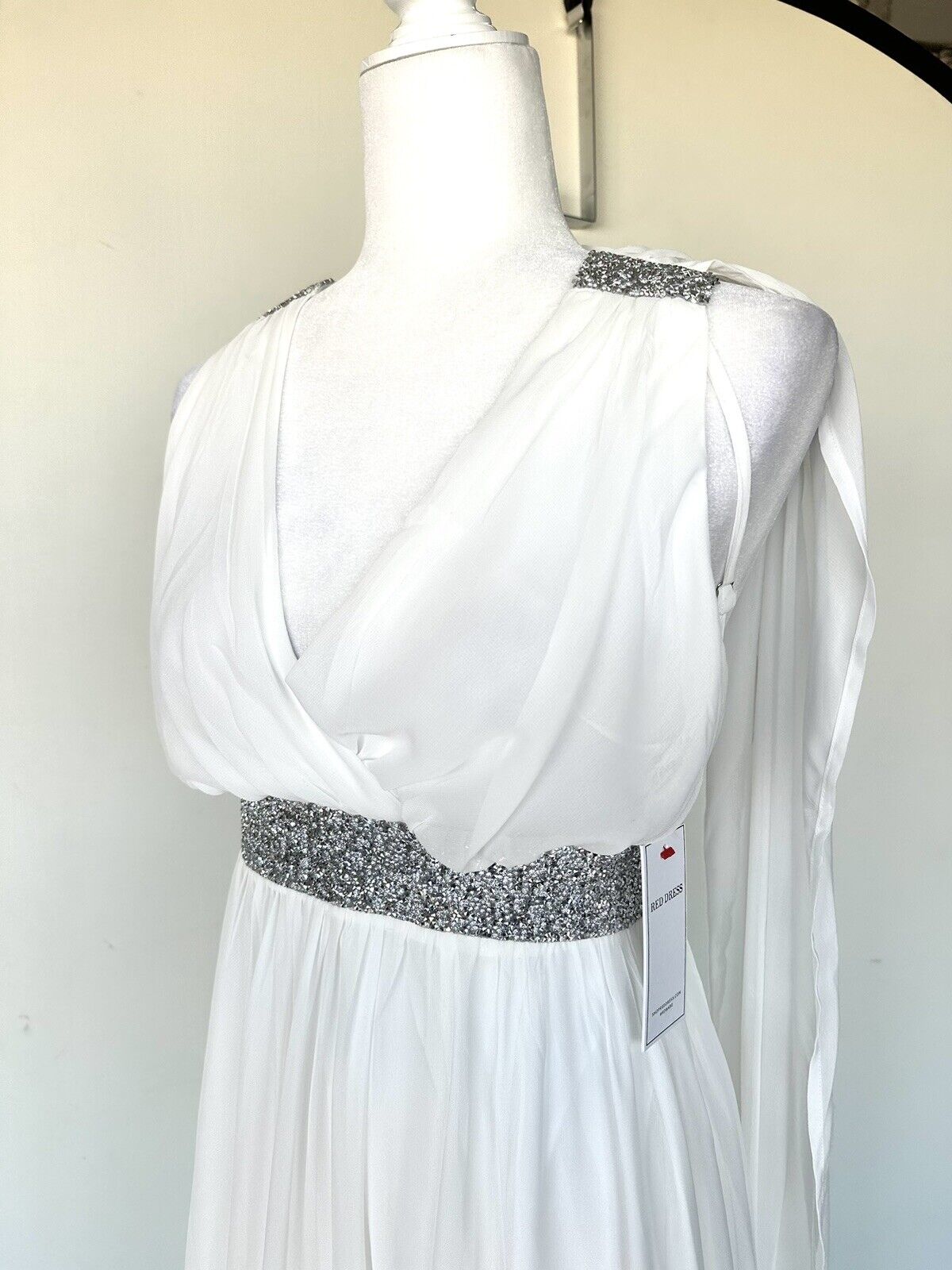 Aura White Grecian Style Wedding Dress / Formal Gown Size S Diamanté Detail