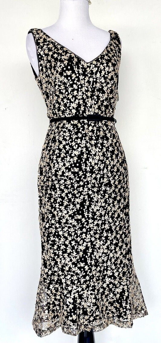 LAUREN RALPH LAUREN Black Gold Embroider Sequin Dress 0 Retail $265 Price $89