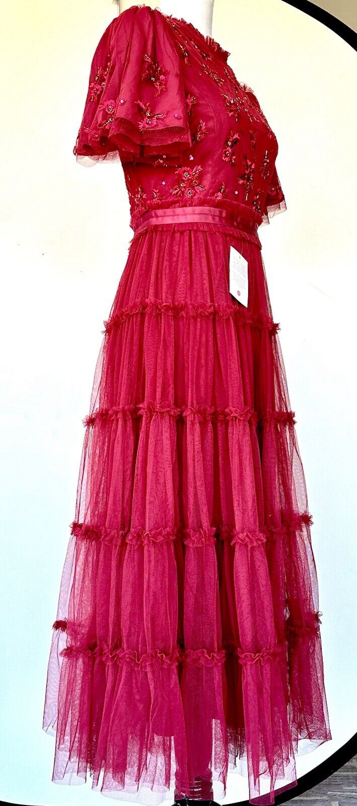 Ivy City Red Beaded Anastasia Tulle Dress Tiered Retail $218  Size XXS