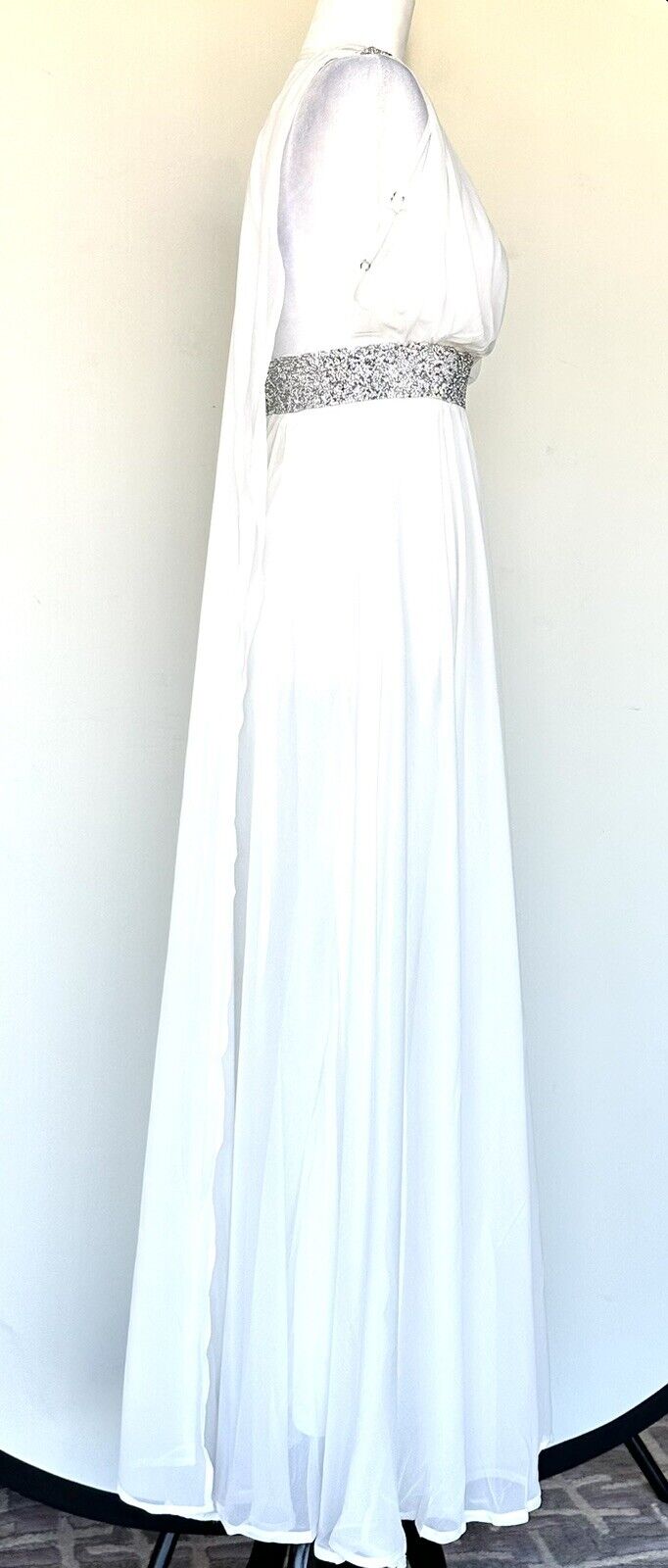 Aura White Grecian Style Wedding Dress / Formal Gown Size S Diamanté Detail