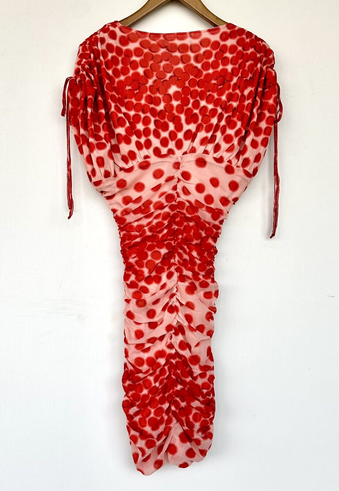 Vertigo Spot Mesh Overlay Dress Size S Ruched Retail $210 NWT Adjustable