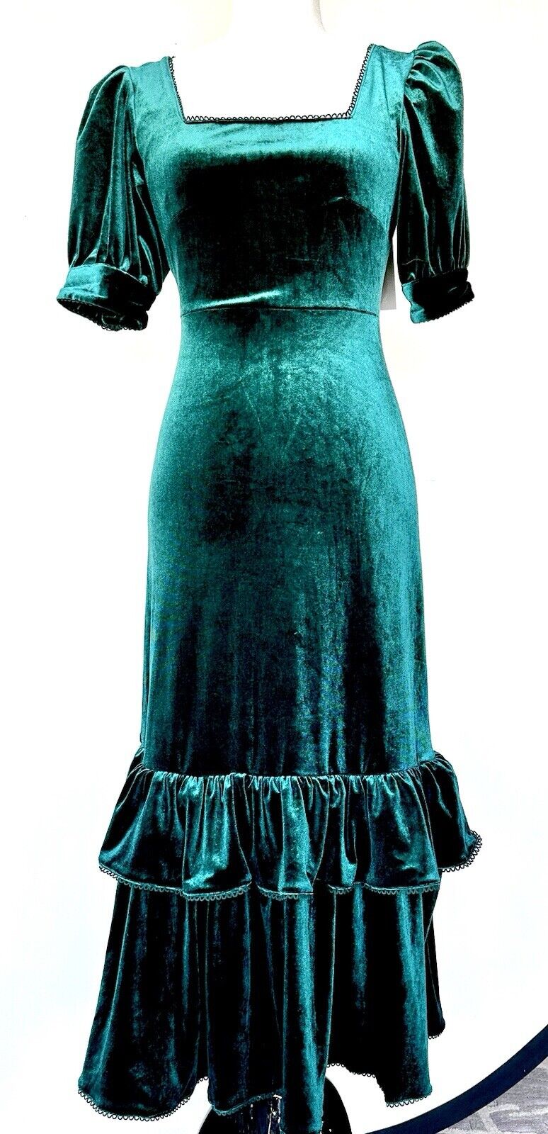 Rachel Parcell Velvet Midi Dress Ruffle Hem XS Retail $188 NWT