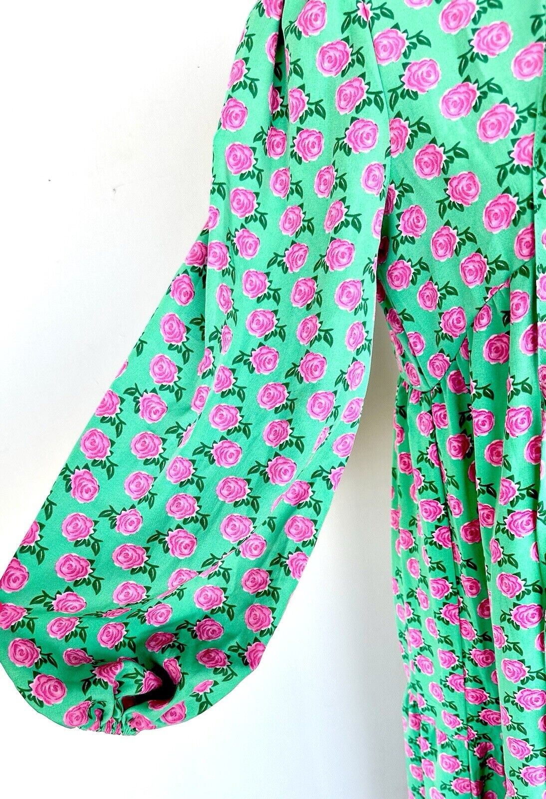 Dolce Maxi Dress Green With Pink Roses Retails $42.99 Size S