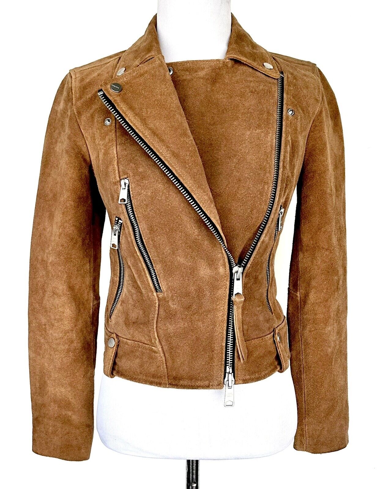 AllSaints Tan Neko Suede Leather Biker Jacket NWT Retail $489 Price $275 Size 0