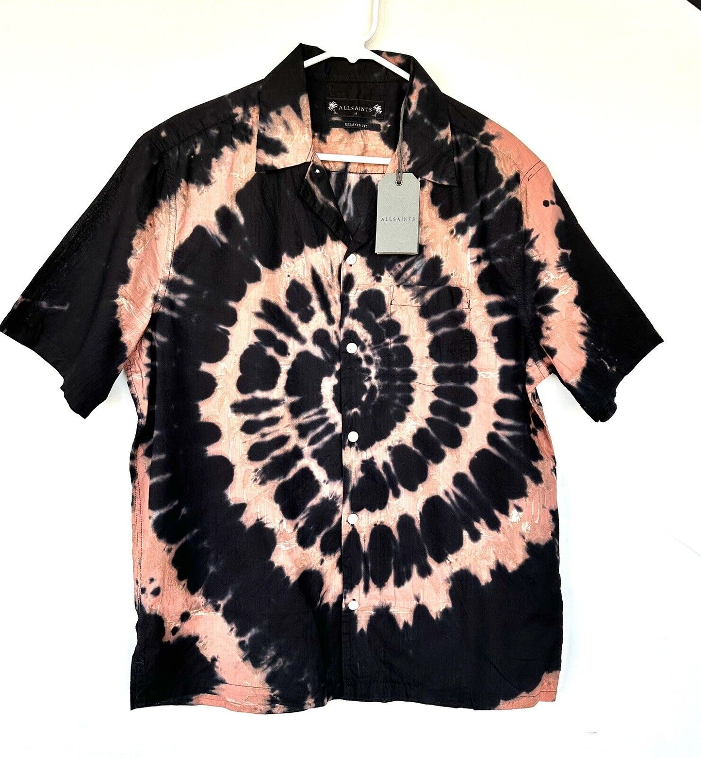 AllSaints Hades SS Shirt Retail $159 Price $95 NEW Black Coral M