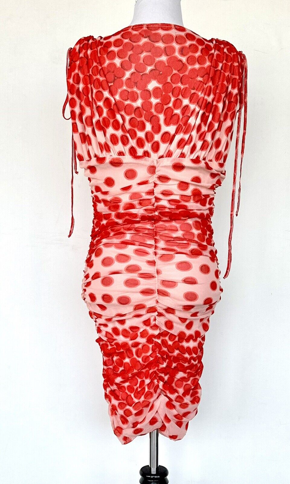 Vertigo Spot Mesh Overlay Dress Size S Ruched Retail $210 NWT Adjustable