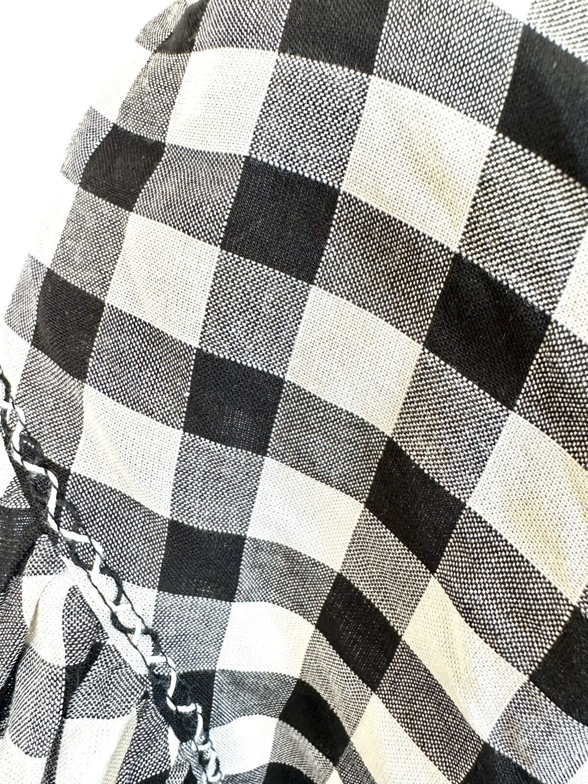 MAX STUDIO Black White Gingham Check Smocked Ruffle Top Retail $88 Price $44  XS