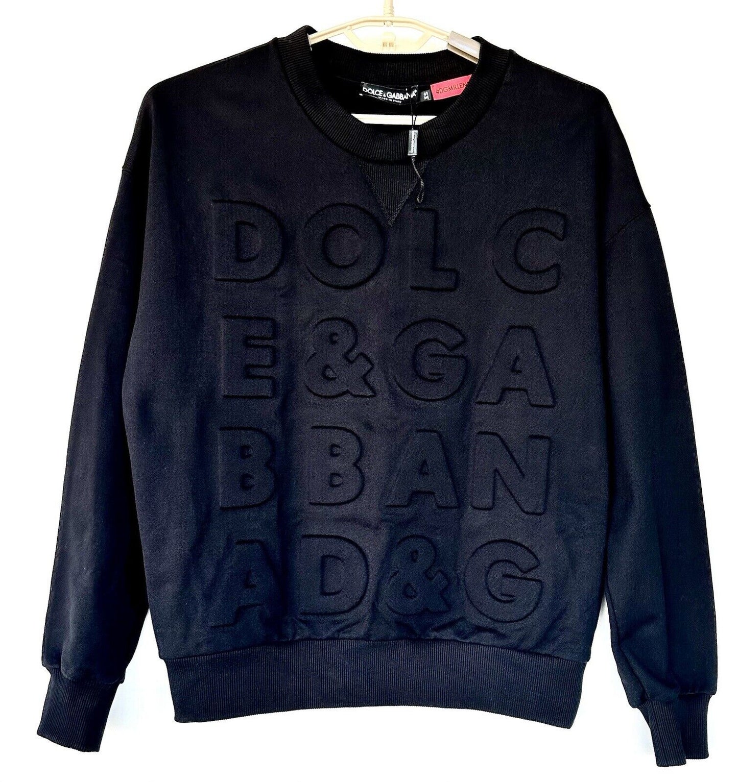 Dolce & Gabbana Black Raised Letter Logo Sweatshirt Mens Retails $896 XS
