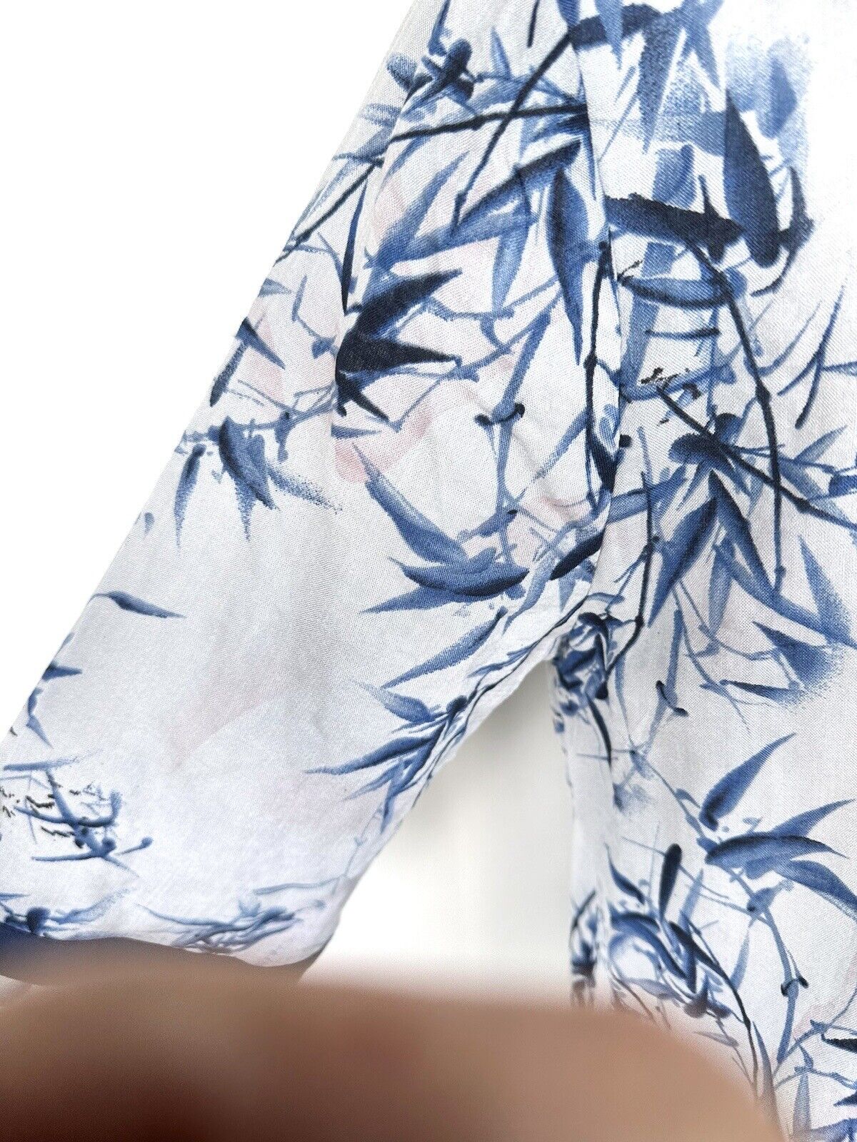 Asian Kimon Tunic Style Cover Up Size S/M Gray Blue Pink Bamboo Print