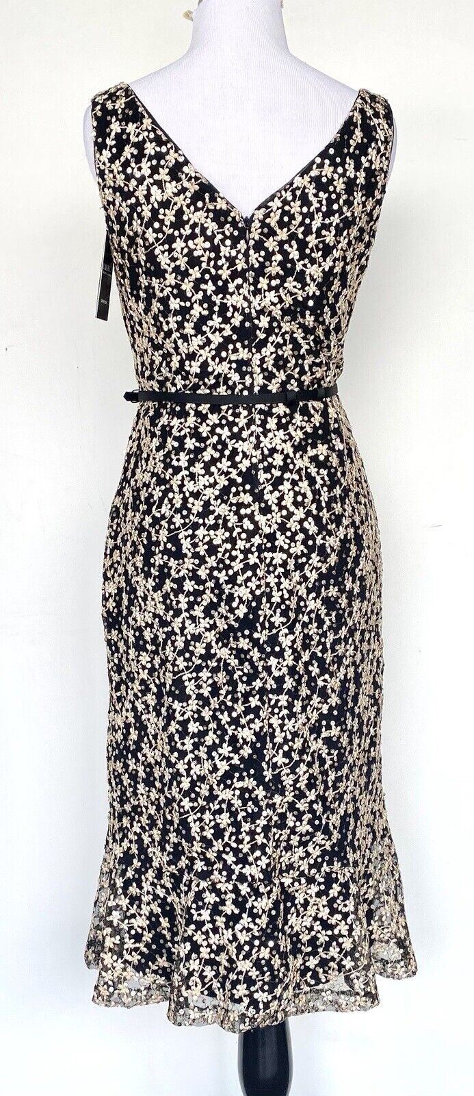 LAUREN RALPH LAUREN Black Gold Embroider Sequin Dress 0 Retail $265 Price $89